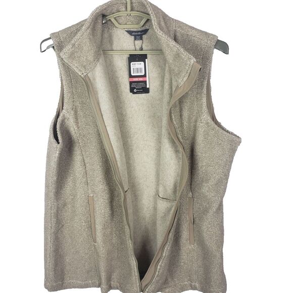 Eddie Bauer Fleece Vest Women 2XL Tan Classic Fit Welt Pockets Sleeveless Jacket - Picture 8 of 11